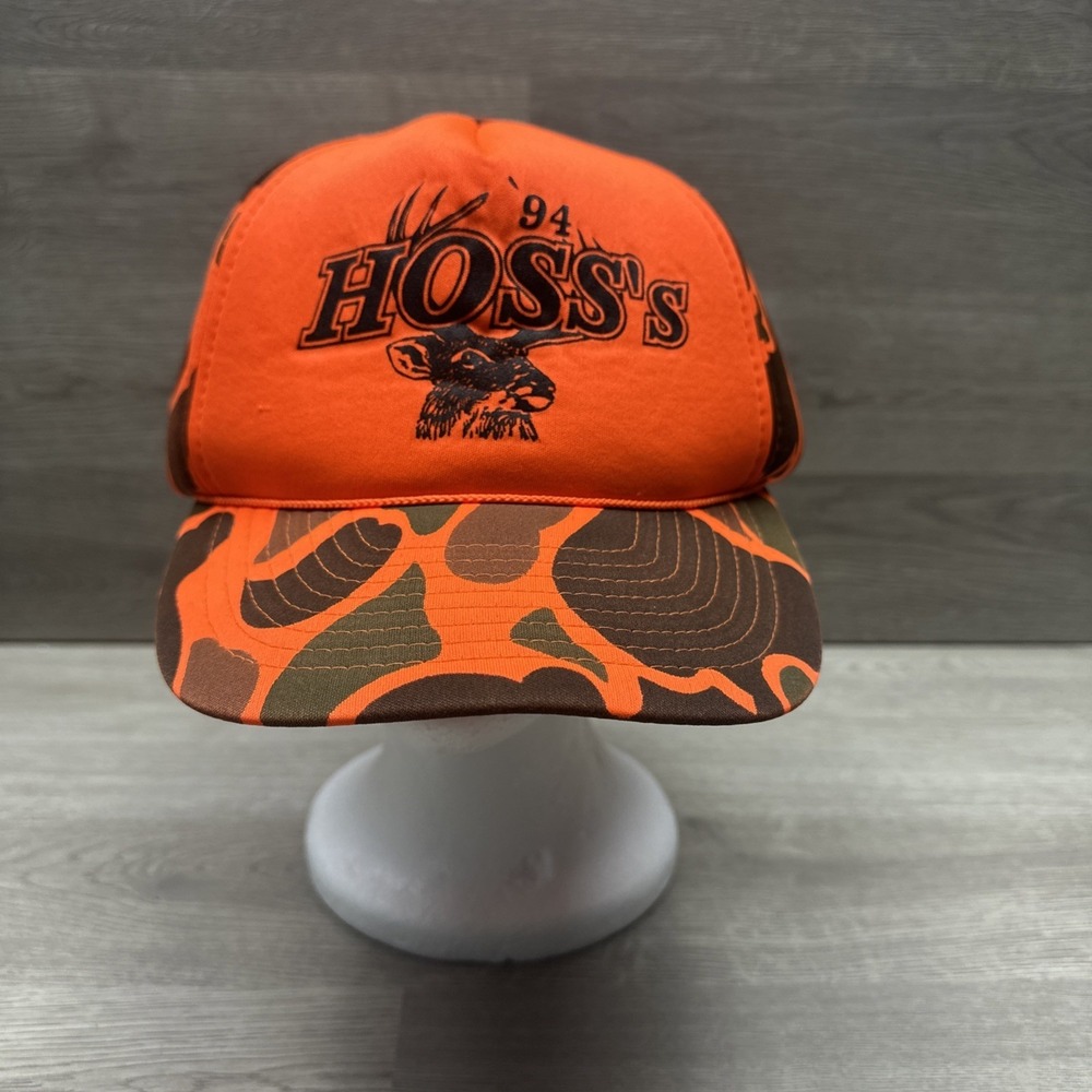 Vintage Trucker Hoss's 1994 Deer Buck Blaze Orange Camo Foam Snapback Hat NWOT